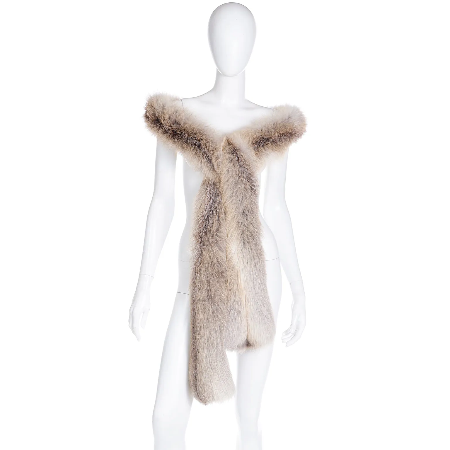 1990s Vintage Extra Long Natural Fox Fur Boa Style Wrap