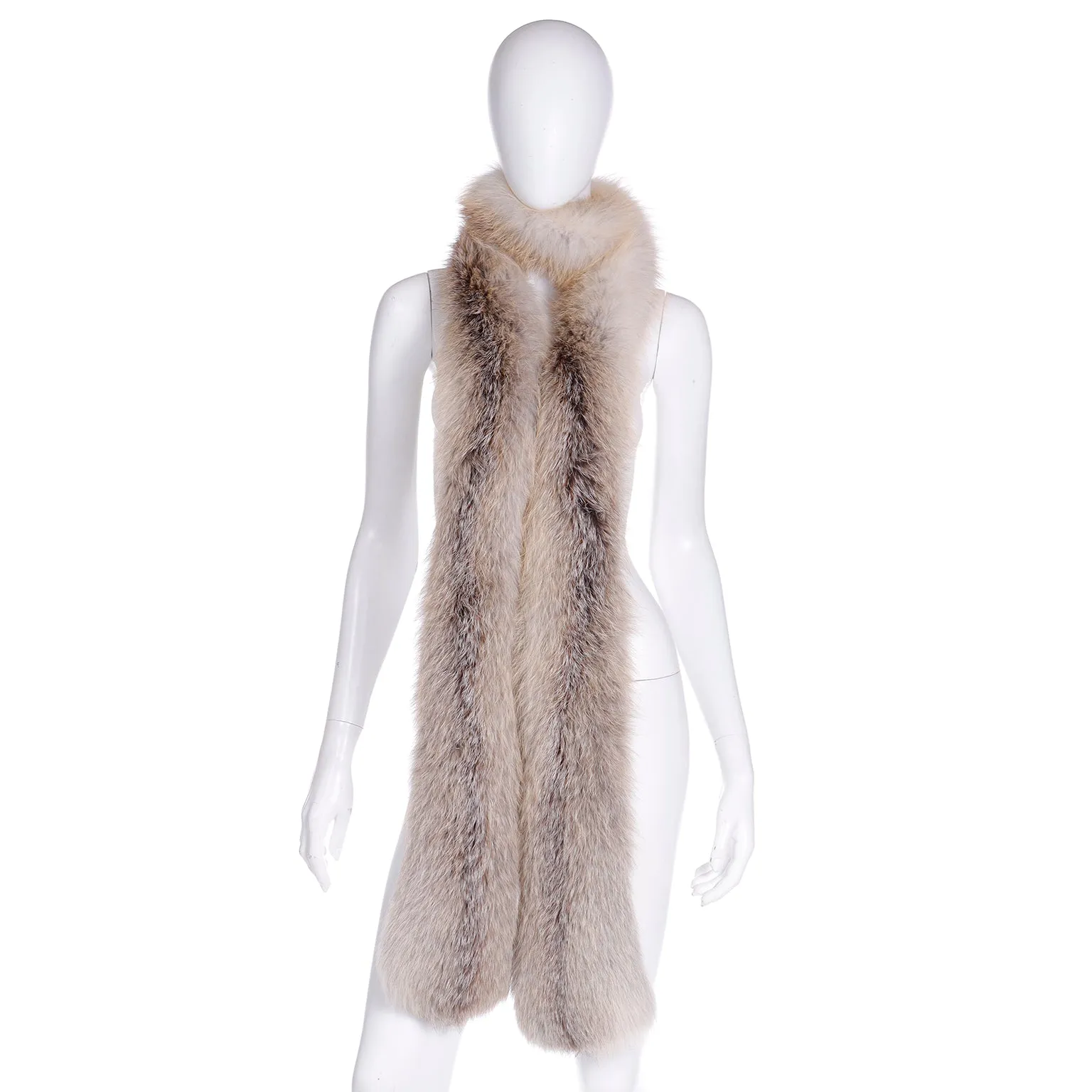 1990s Vintage Extra Long Natural Fox Fur Boa Style Wrap