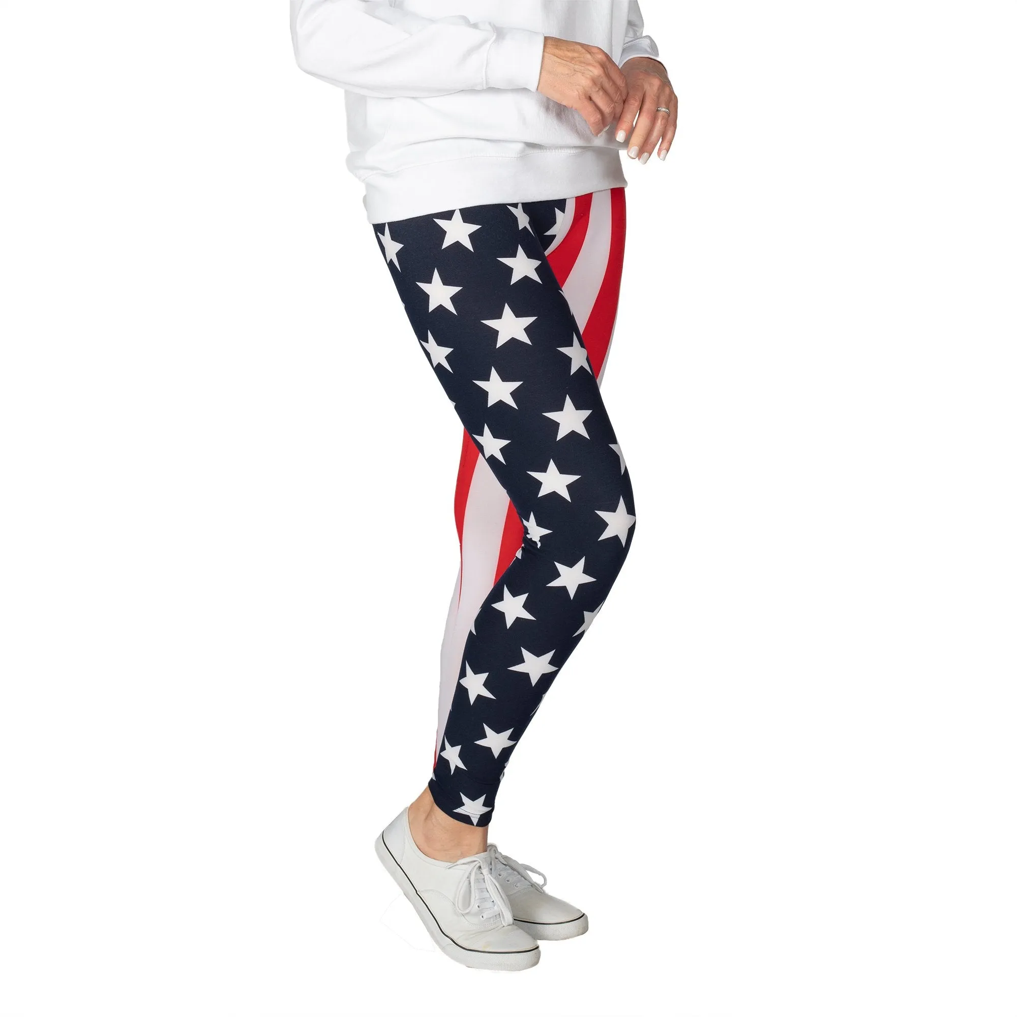 American Flag Patriotic Leggings with Bracelet