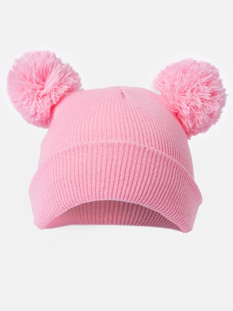 Baby Girl Double Pom Pom Hat - Pink