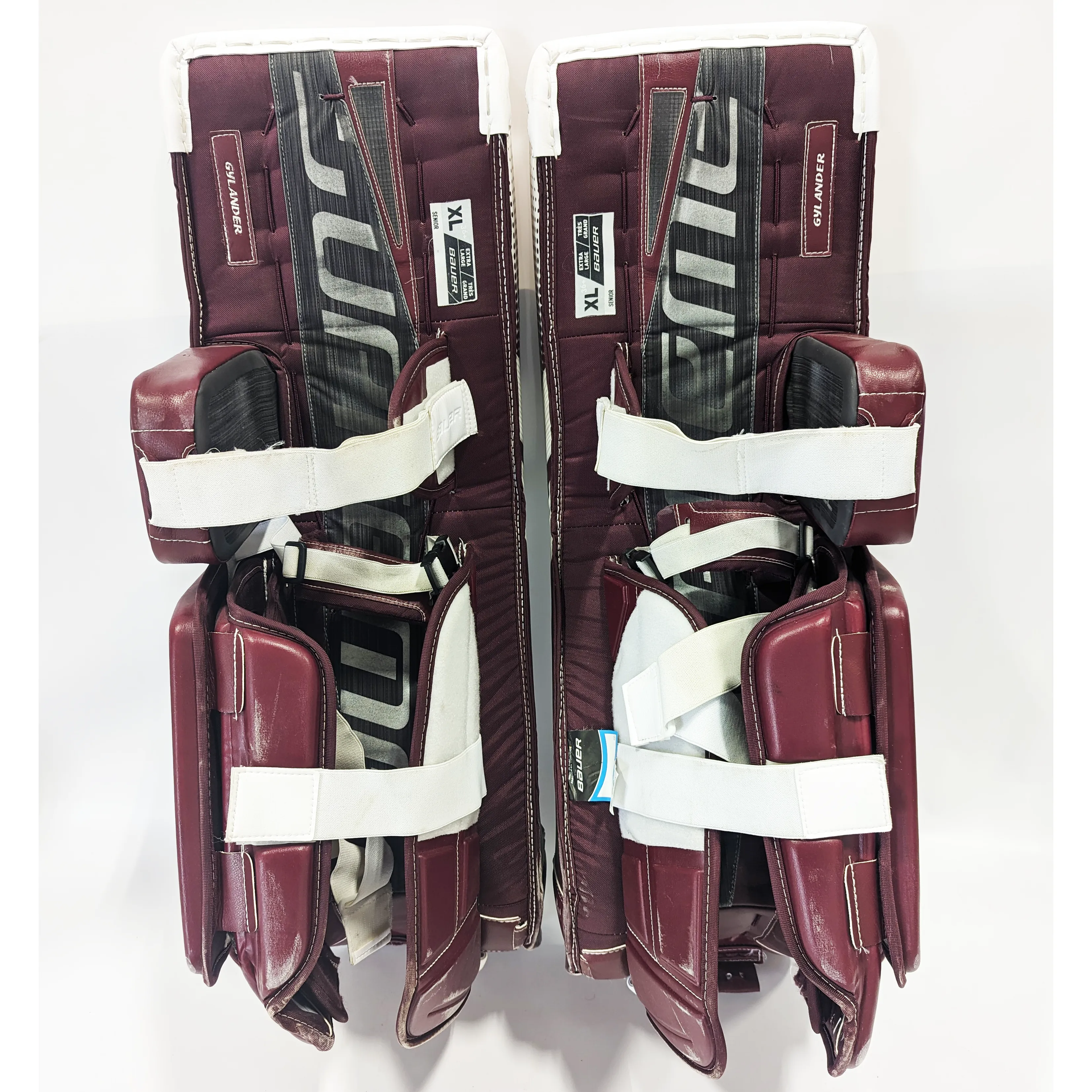 Bauer Supreme Ultrasonic - Used Pro Stock Goalie Leg Pads (Maroon/White)