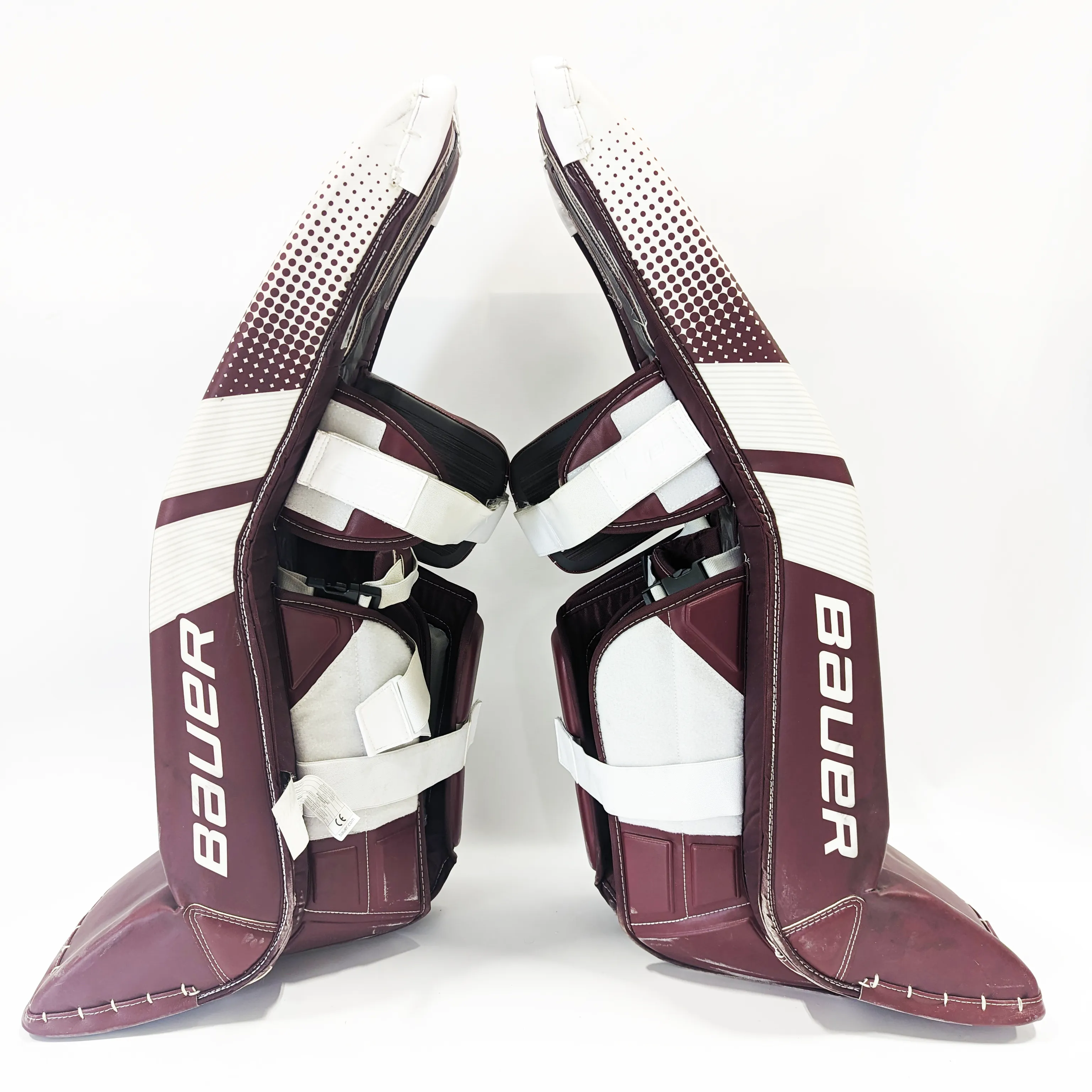 Bauer Supreme Ultrasonic - Used Pro Stock Goalie Leg Pads (Maroon/White)