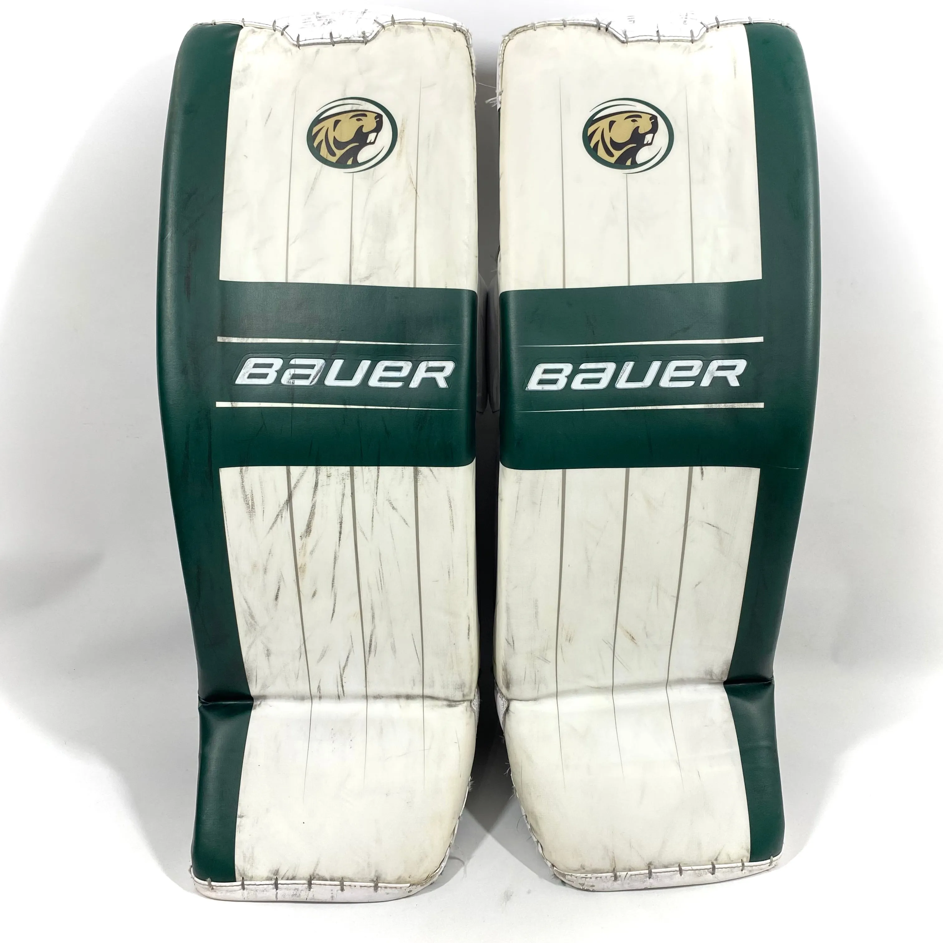 Bauer Supreme Ultrasonic - Used Pro Stock Goalie Leg Pads (White/Green)