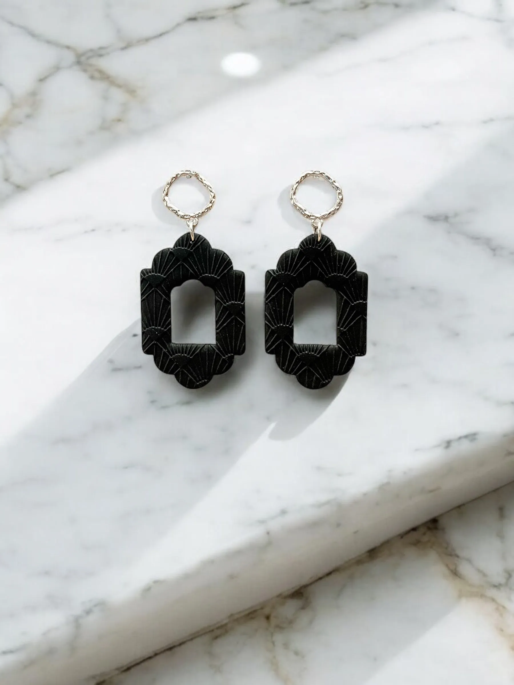 Black Embossed Clay Earrings