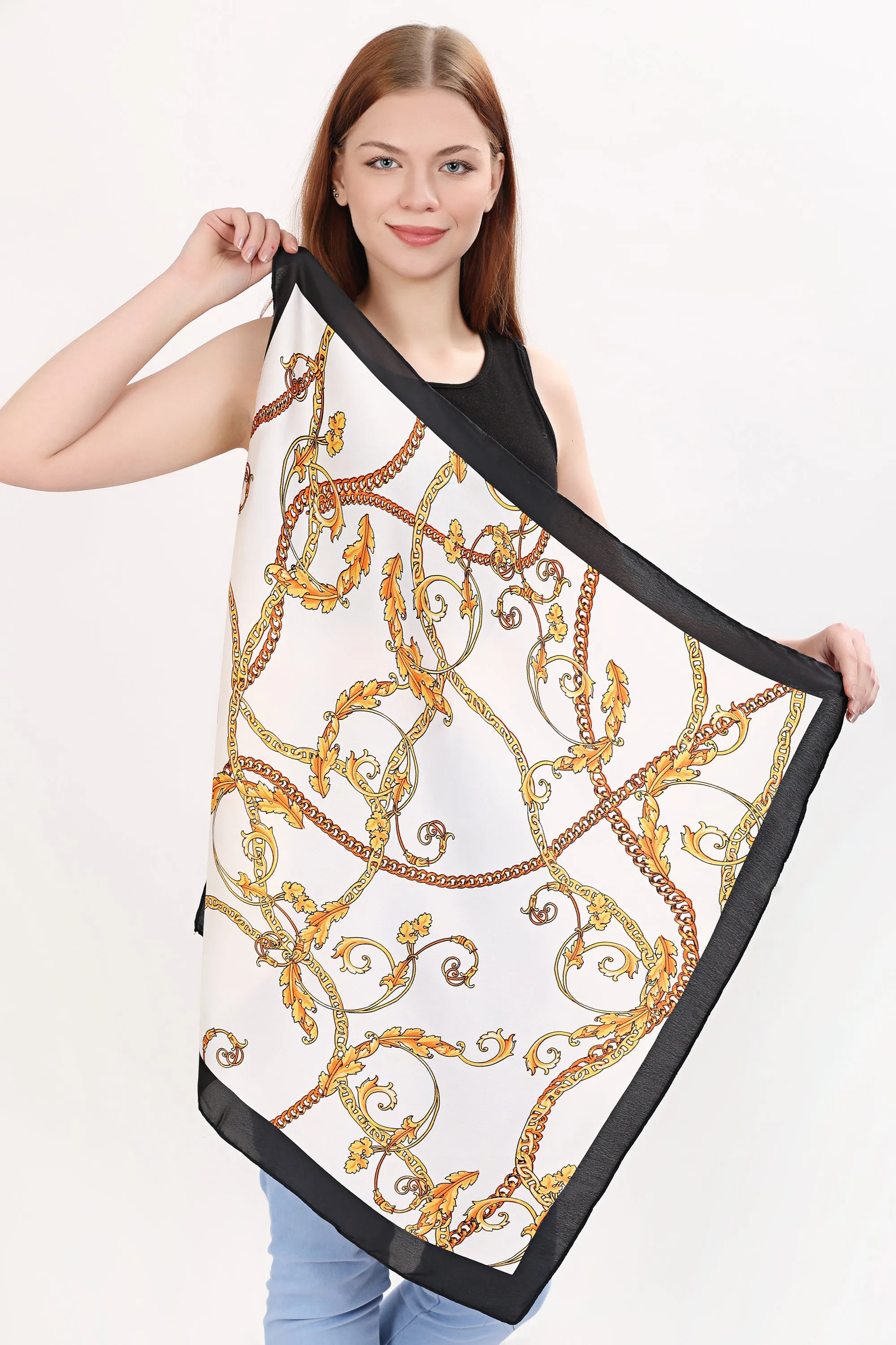 Black with golden patten Fashion bandana Long Satin Silk