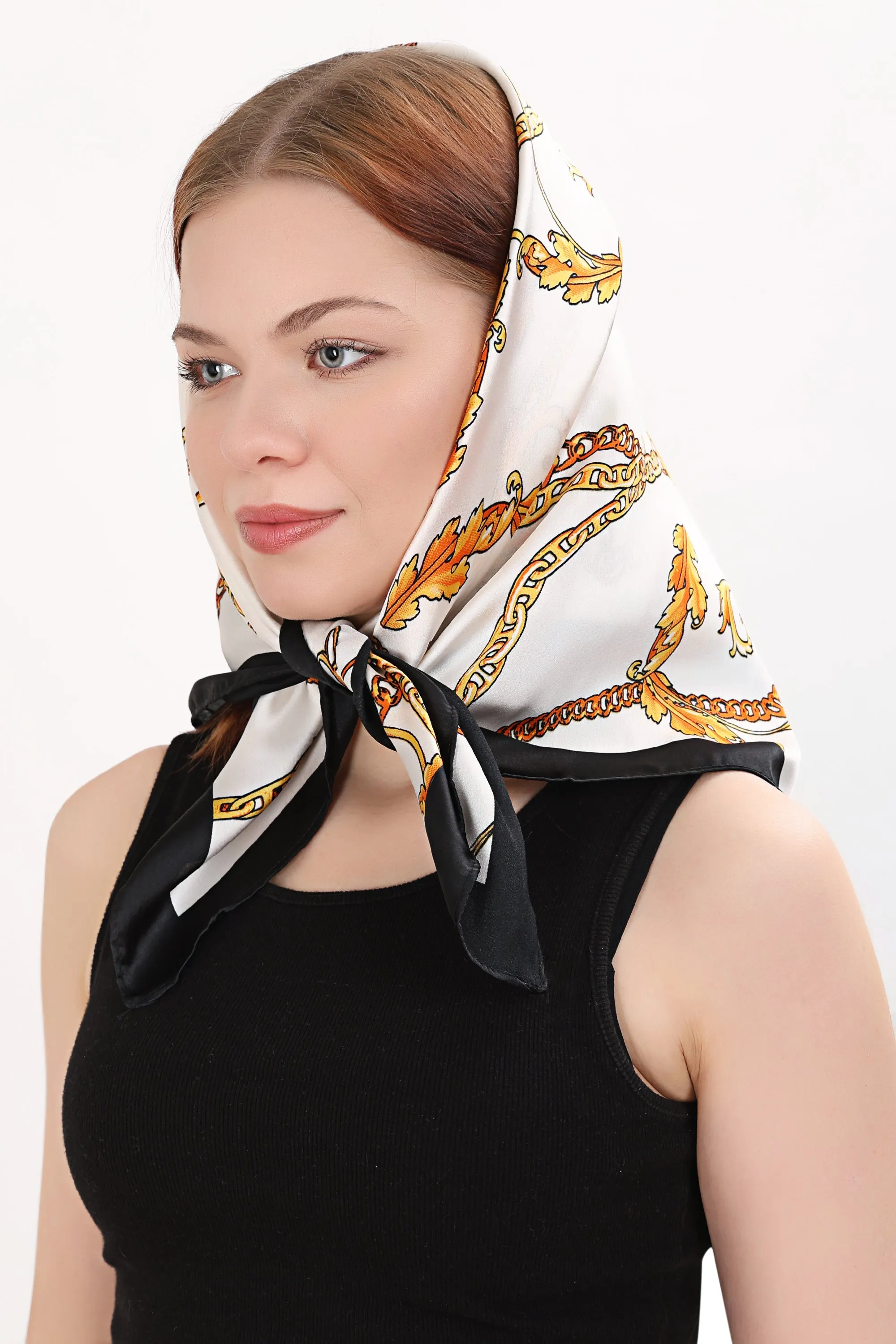 Black with golden patten Fashion bandana Long Satin Silk