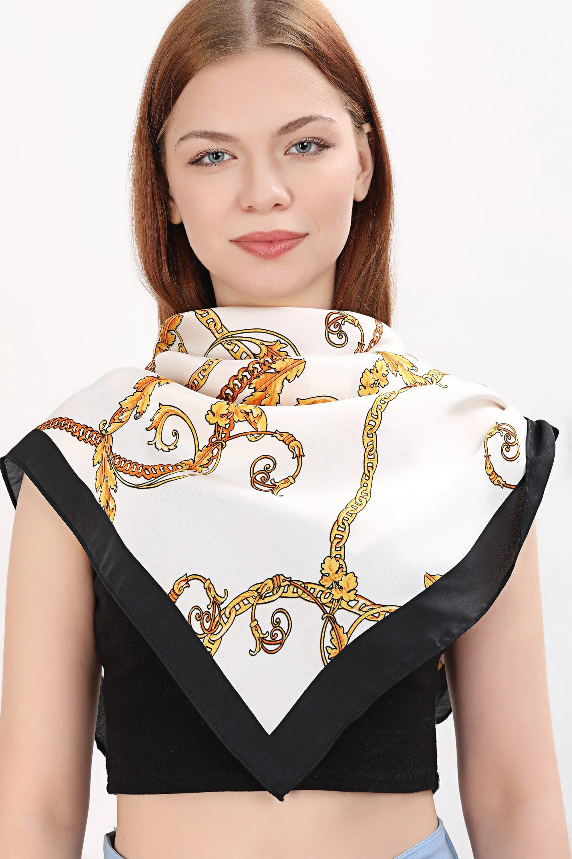 Black with golden patten Fashion bandana Long Satin Silk