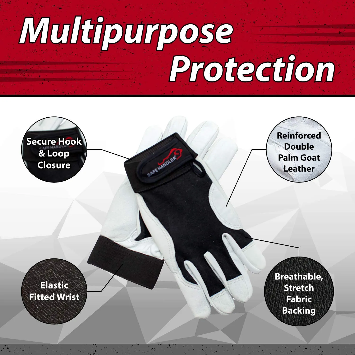 Black/White Reinforced Gloves, Secure Hook & Loop Closure - Bison Life