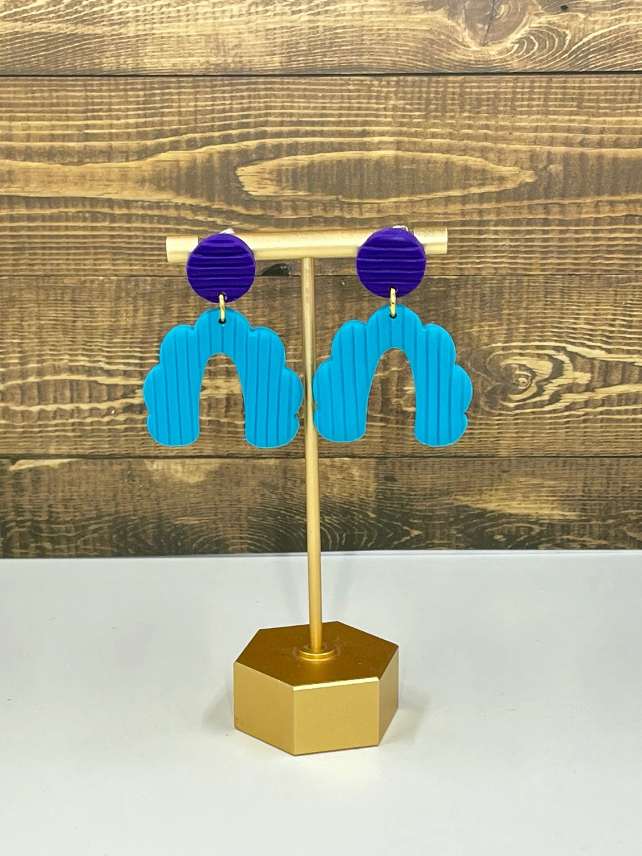 Blue and Purple Arch Clay Earrings