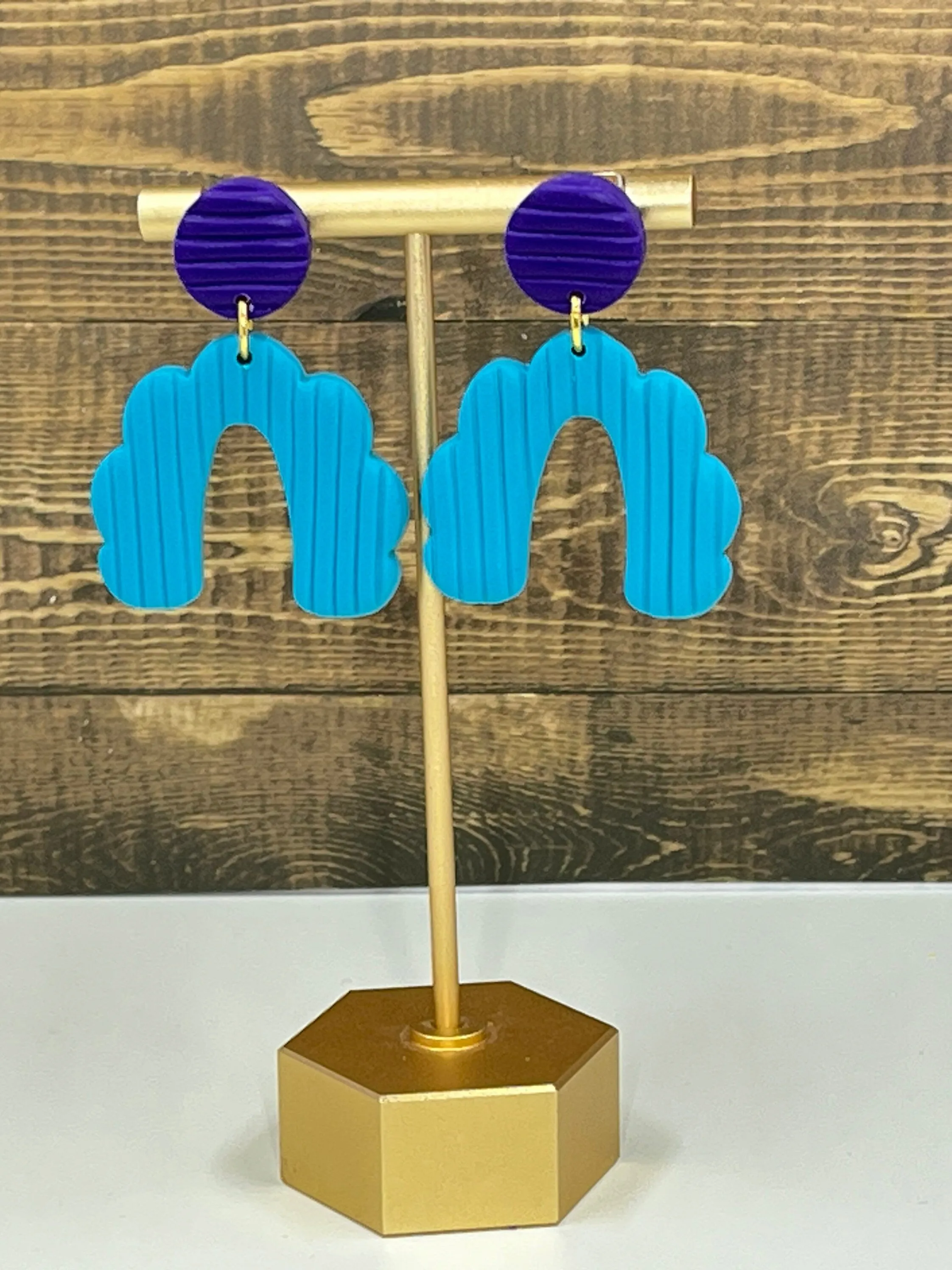 Blue and Purple Arch Clay Earrings