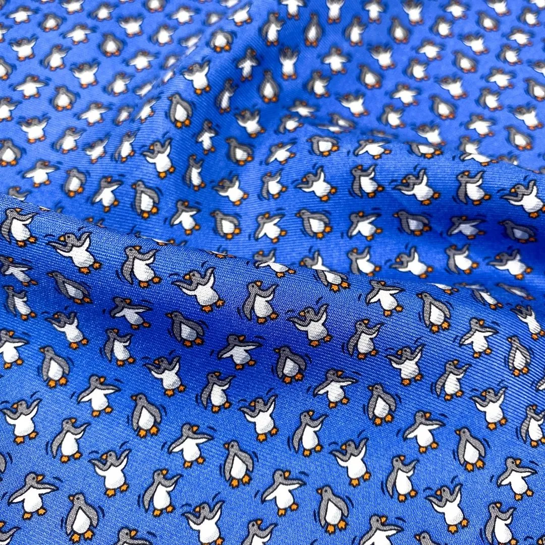 Blue Penguins Pure Mulberry Silk Scarf Bandana