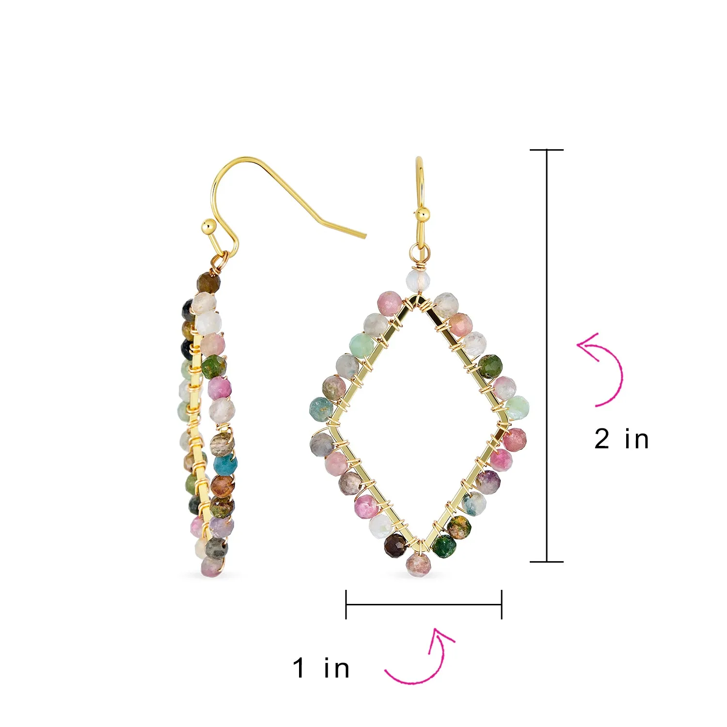 Boho Geometric Dangle Gemstone Earrings Fluorite 18K Gold Plated Lightweight