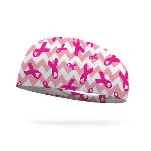 Breast Cancer Awareness Pink Chevron Wicking Performance Headband