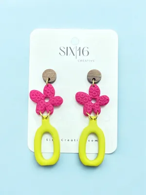 Bright Pink Flower Clay Earrings