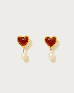 Carnelian Stone Pearl Earrings