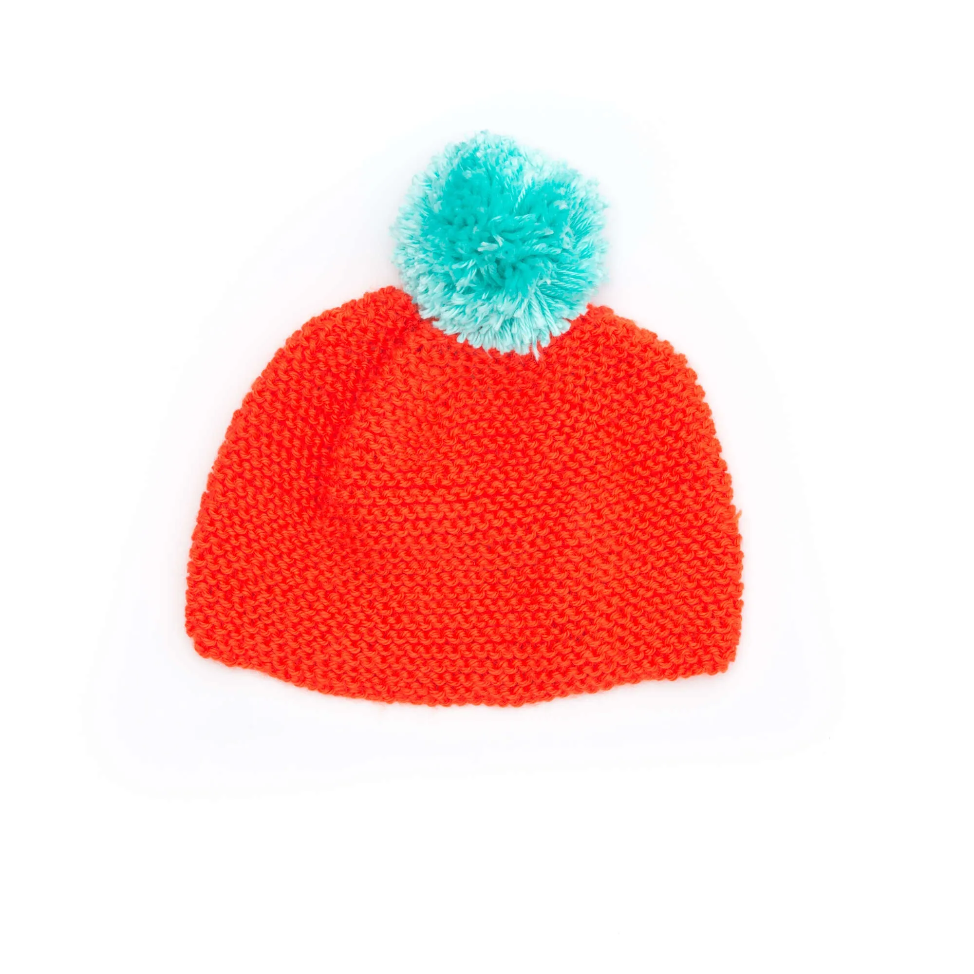 Caron Knit Beanie With Bright Pompom