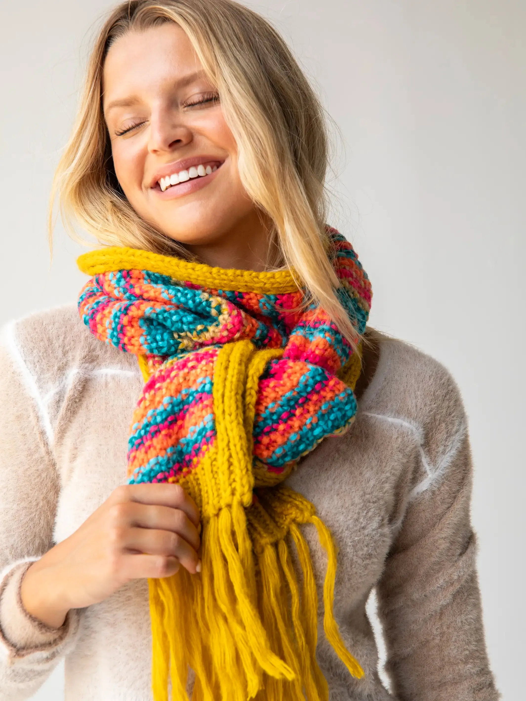 Chunky Striped Scarf - Mustard