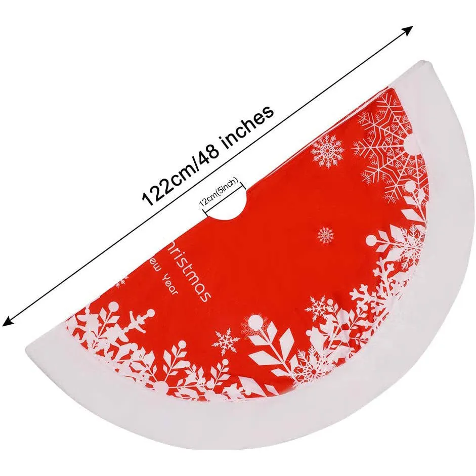 Classic Red & White Christmas Tree Skirt – Festive Snowflake Design for a Cozy Holiday Touch