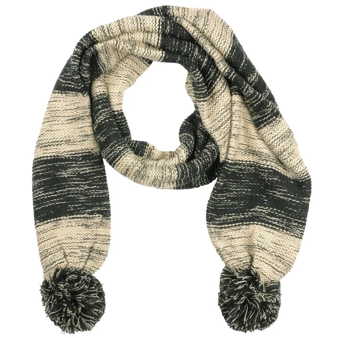 Drew Womens Knitted Scarf Marl Stripe & Large Pom Poms