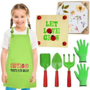 Gardening Pretend Play Set & Flower Press Kit - Kids Gardening Set With Apron