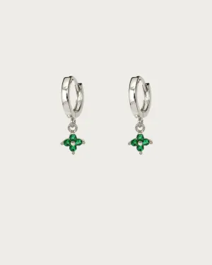 Green Clover Hoop Earrings in Silver