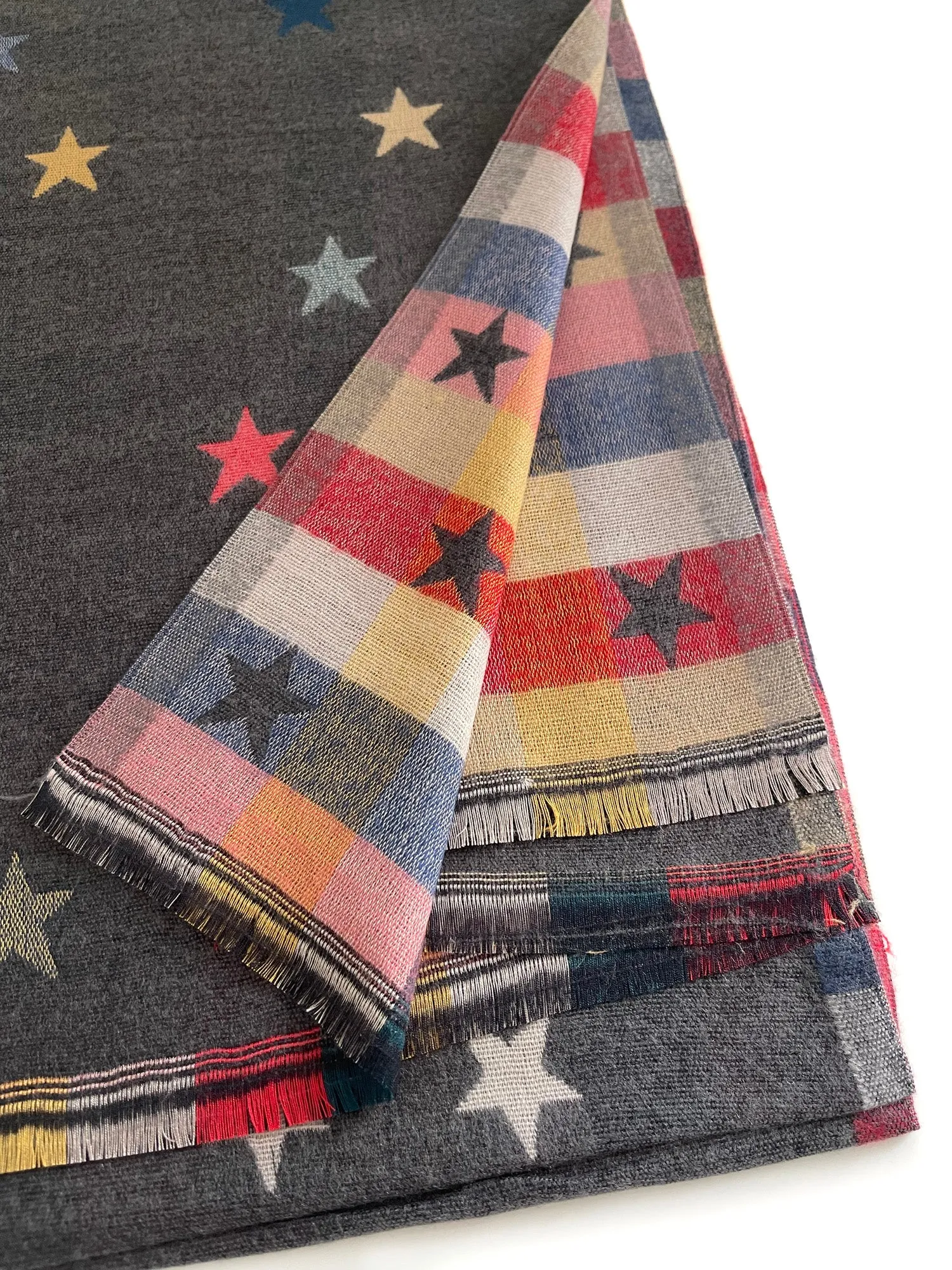 LARGE GREY STAR PRINT REVERSIBLE WINTER SHAWL BLANKET SCARF