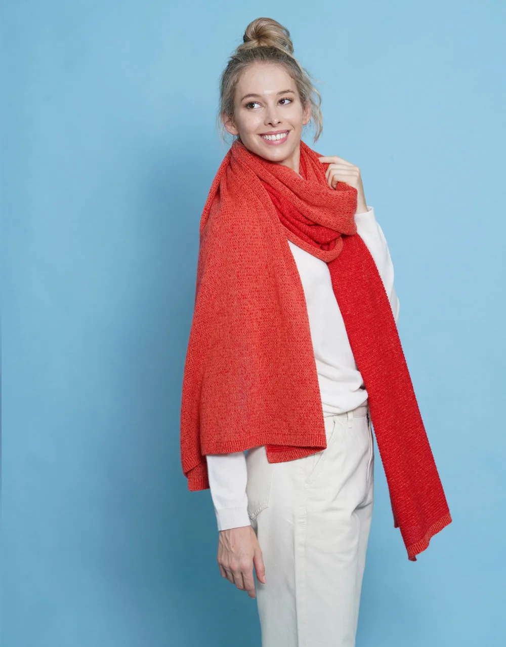 Loop Knit Two Toned Plaid Scarf in Orange