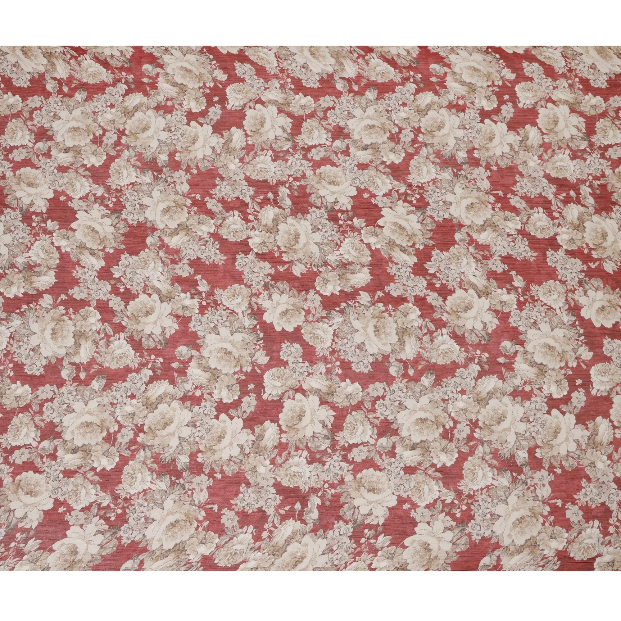 Maroon Synthetic Crepe Fabric with Beige Floral Print, 110 cm Width-D20688