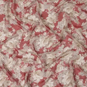 Maroon Synthetic Crepe Fabric with Beige Floral Print, 110 cm Width-D20688