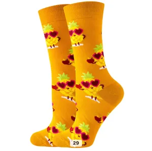 Pineapples Cartoon Socks, Fun Novelty Unisex 360 Degree Artwork Character Designed Crew Socks