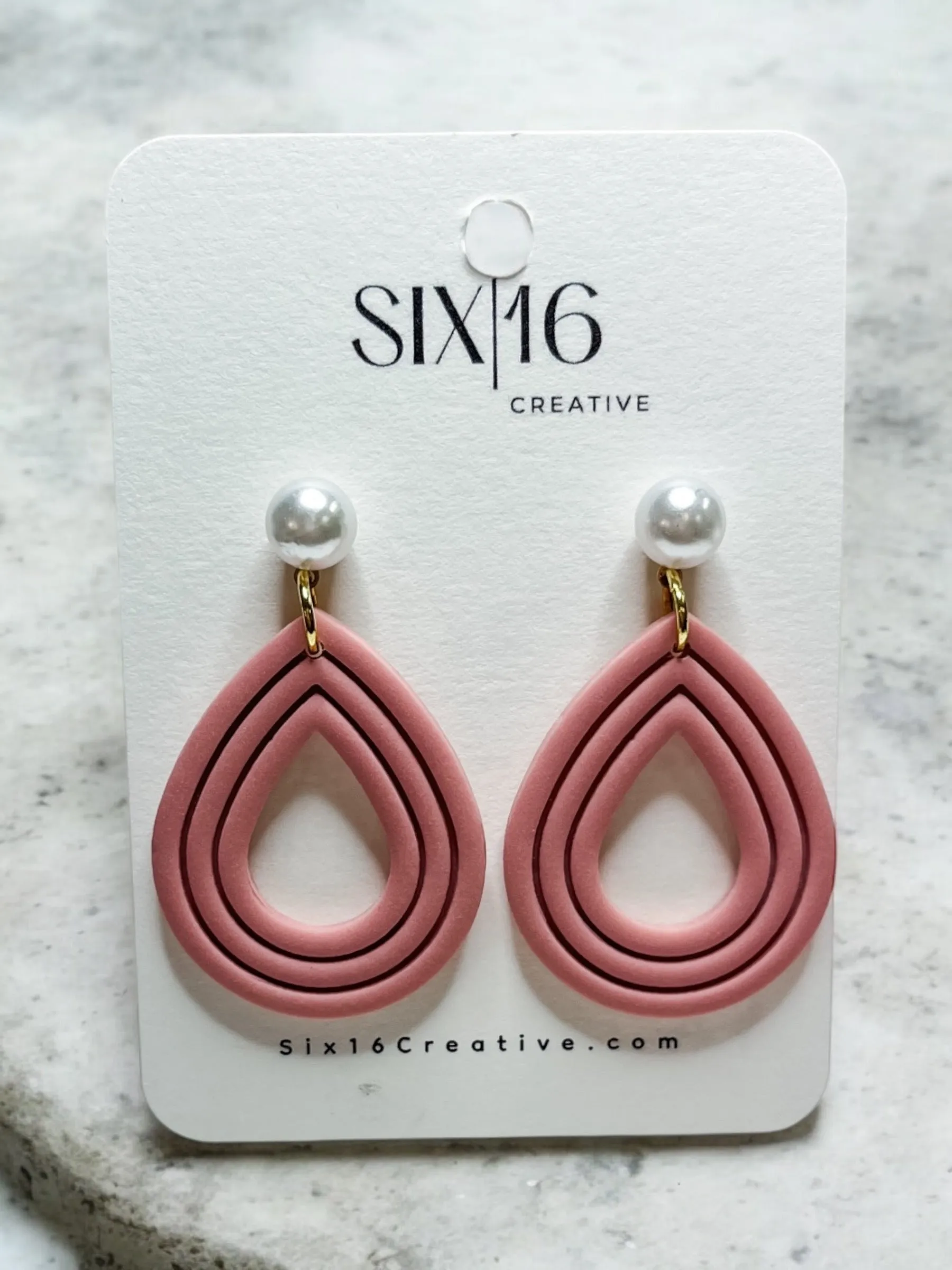 Pink Teardrop Clay Earrings