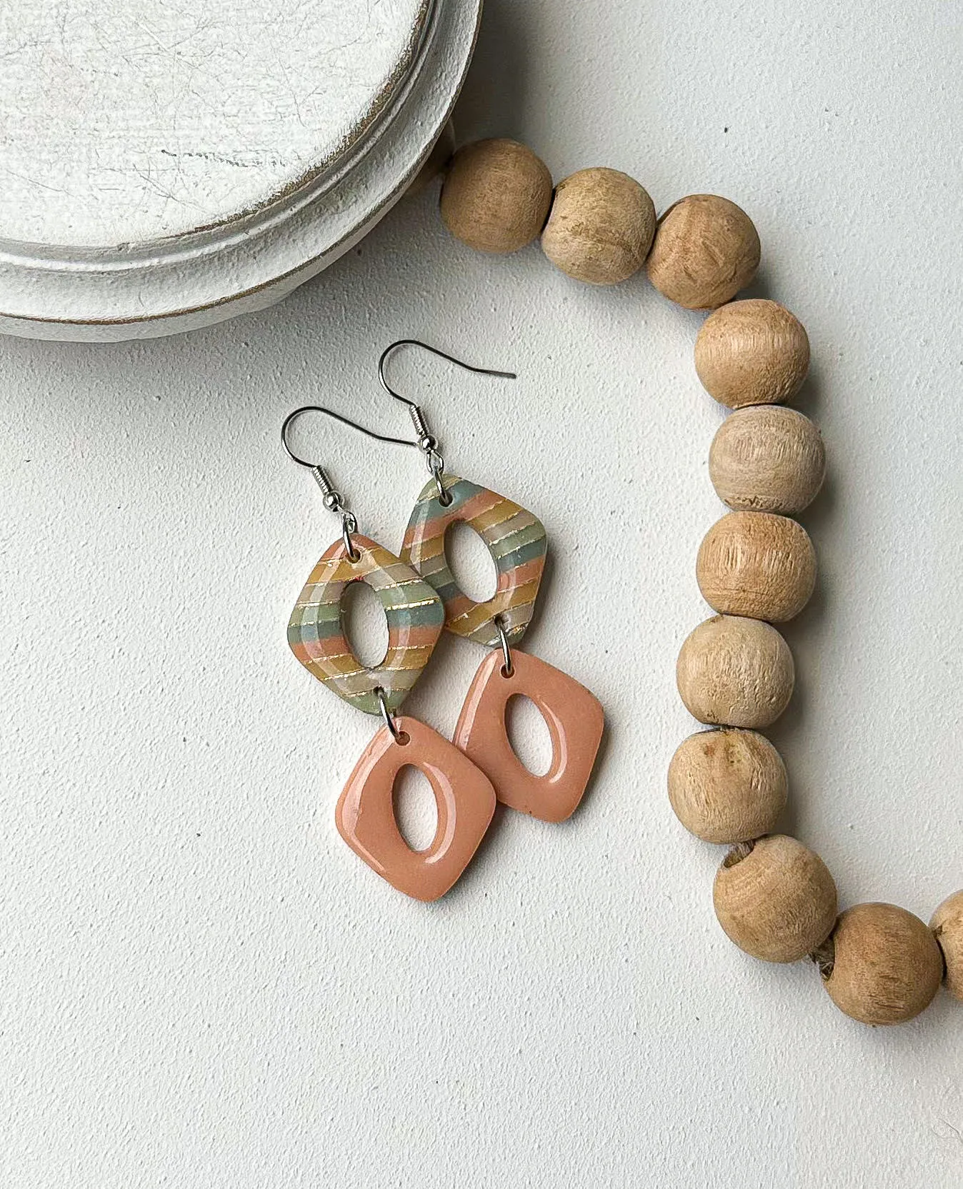 Polymer Clay Earrings - Beach Inspired - Diamond Drop