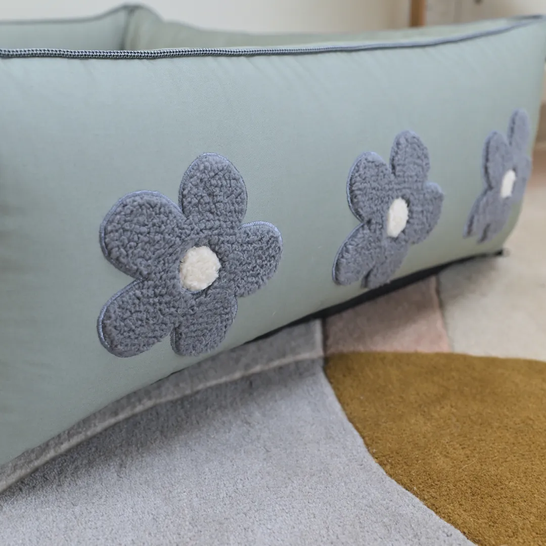 PoochMate Mint & Herringbone Flower Power Dog Bed