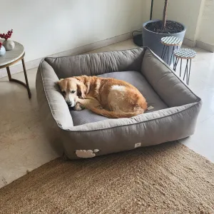 PoochMate Sawdust Linen & Herringbone Sheep Bolster Dog Bed