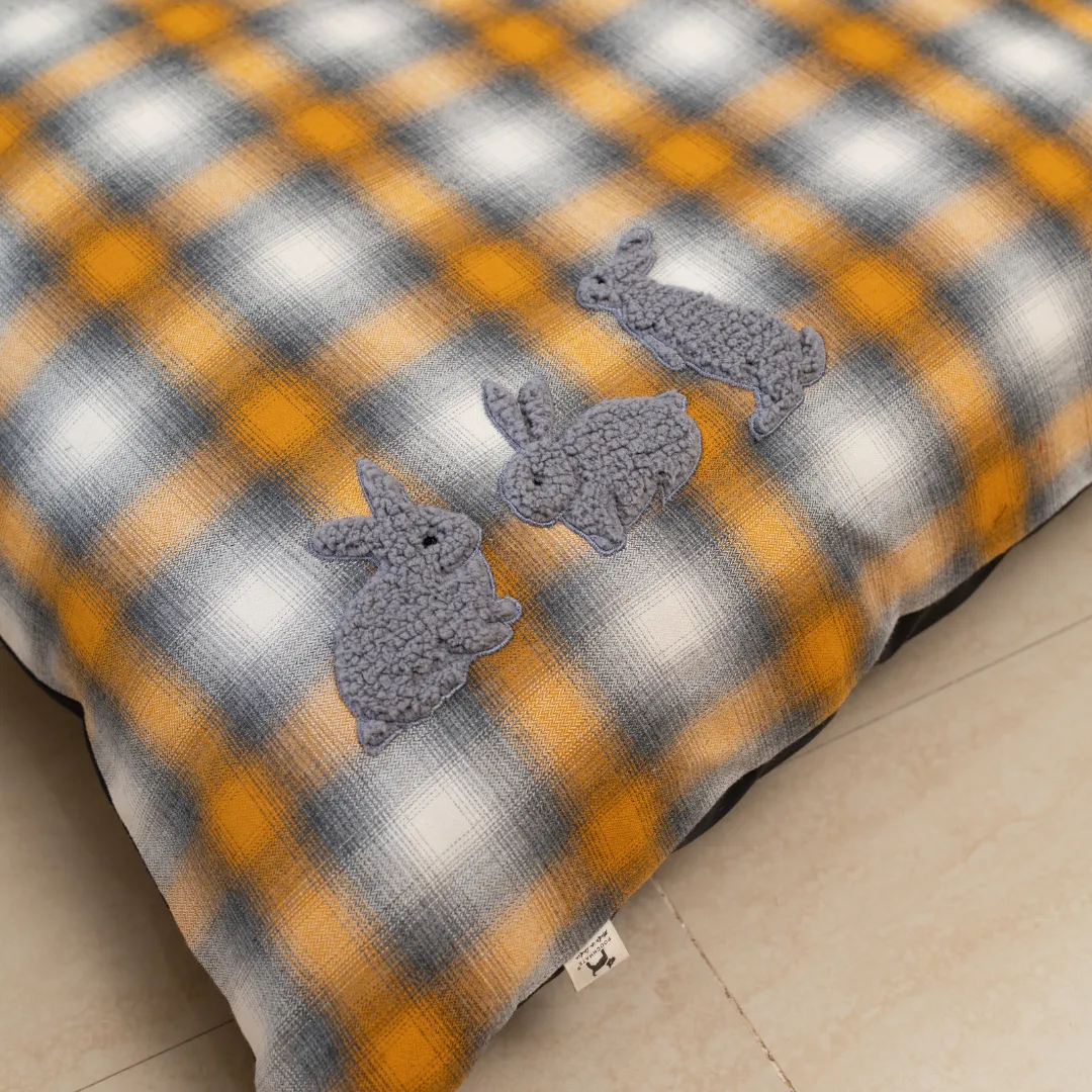 PoochMate Yellow Tartan Bunny Bliss Pillow Dog Bed