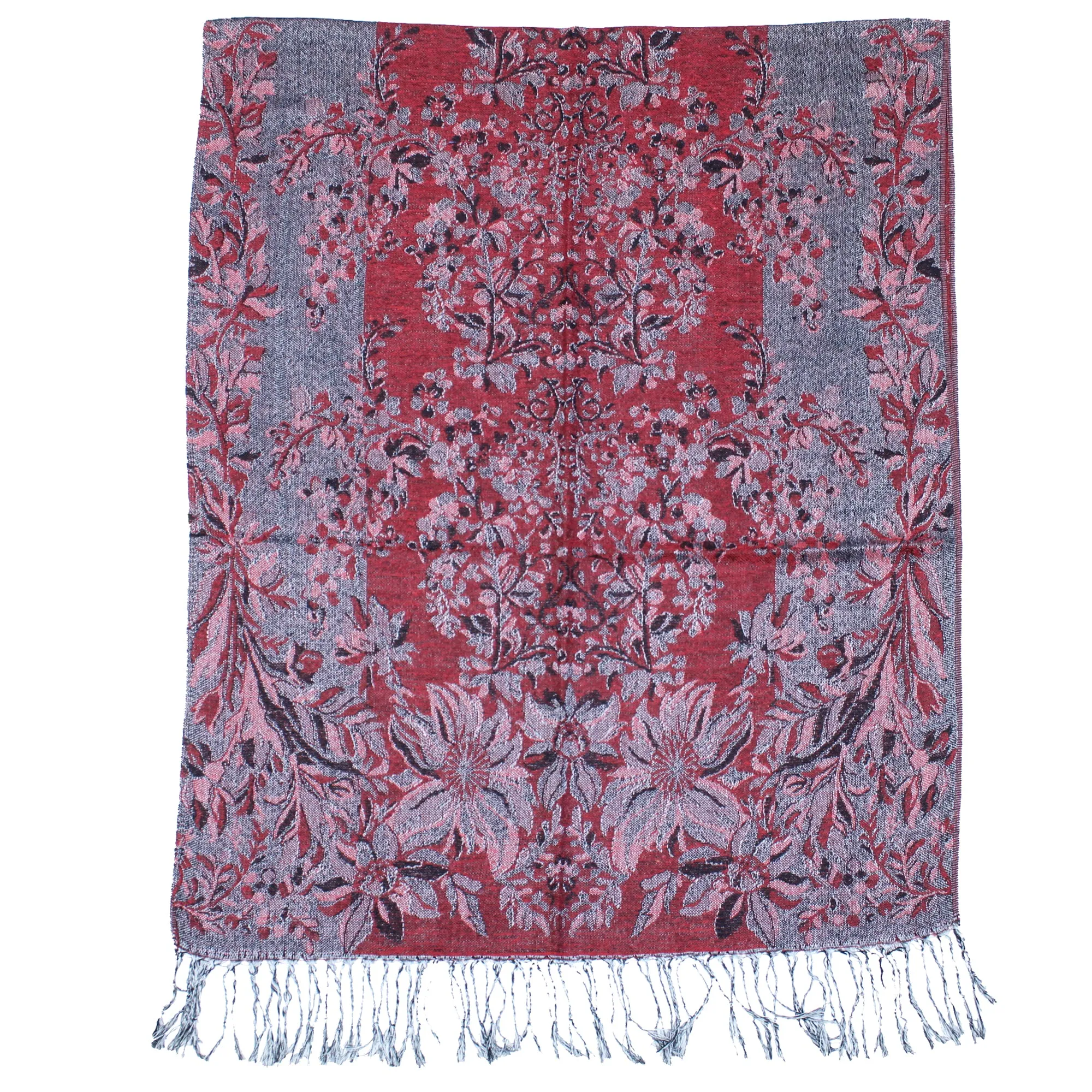 Reversible Flower Print Pashmina with Tassels