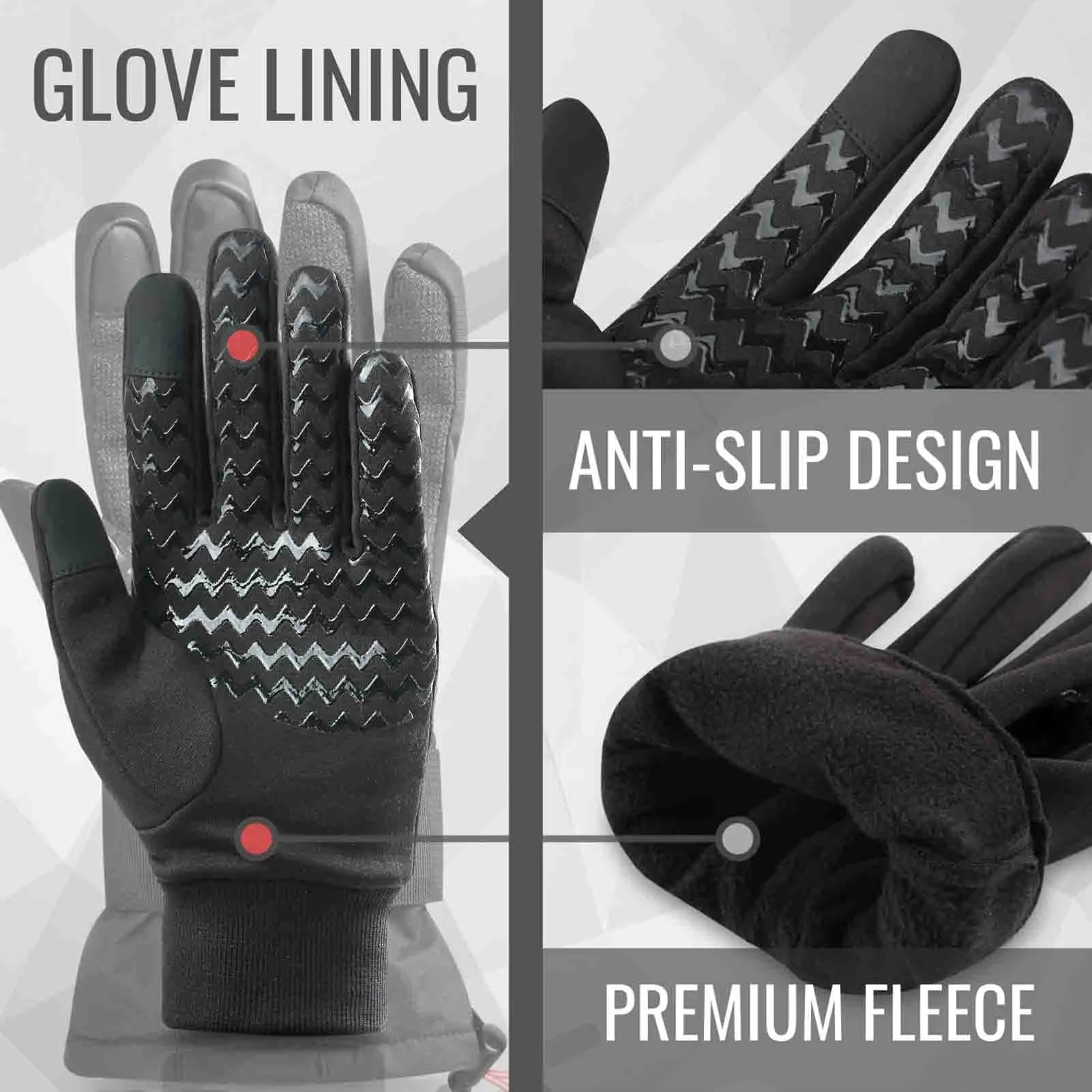 Snowboard & Ski Carving Gloves with Removable Wrist Guard, Liner and Enhanced Palm