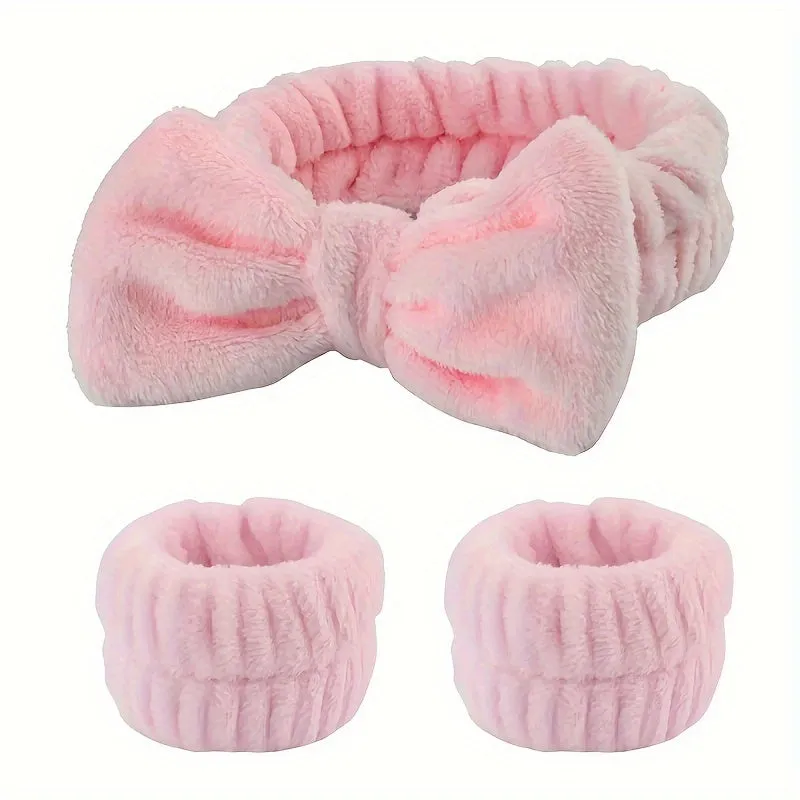 Soft  Elastic Spa Headband  Wristband Set  3pcs