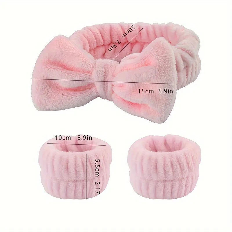 Soft  Elastic Spa Headband  Wristband Set  3pcs