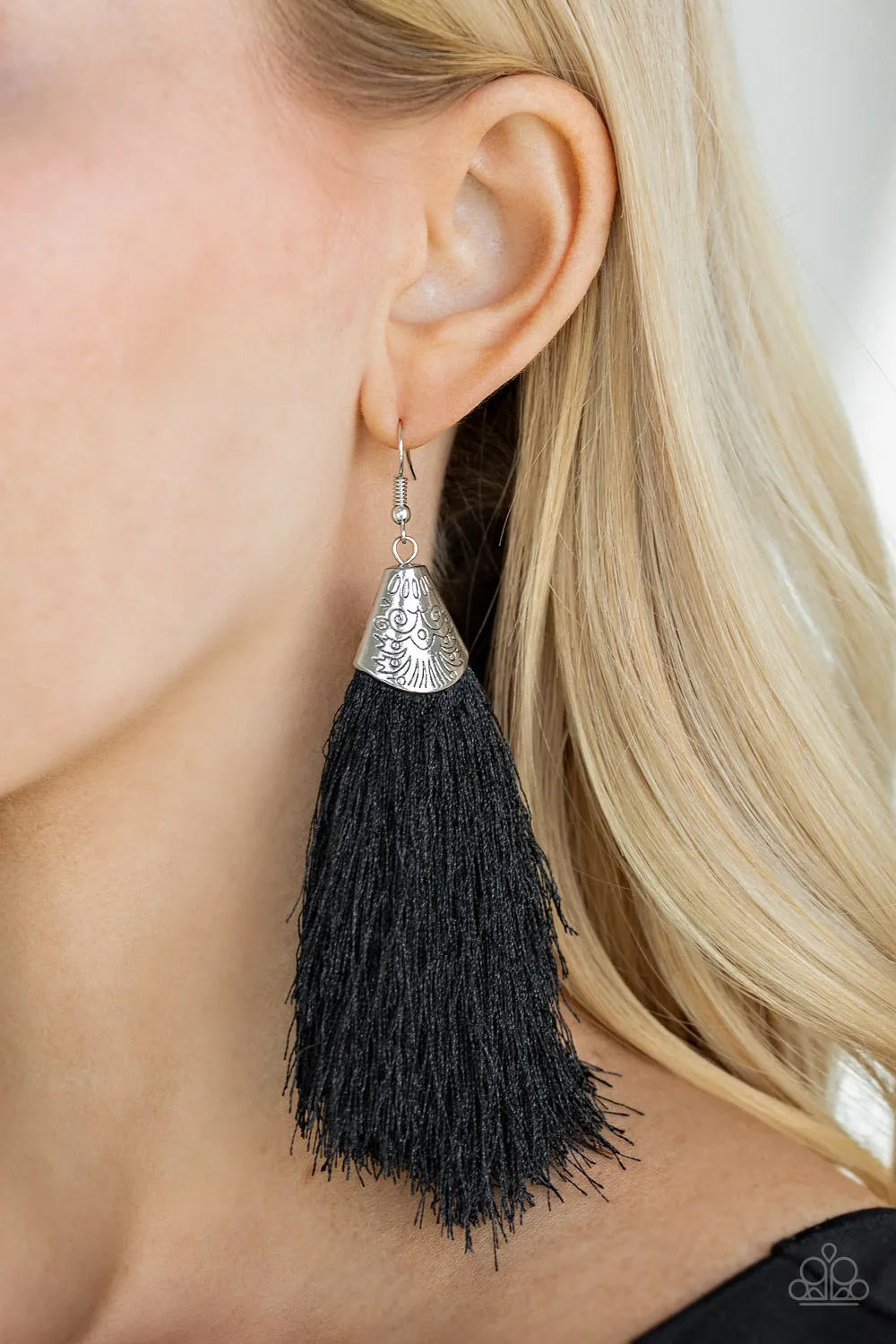 Tassel Temptress Black-Earrings