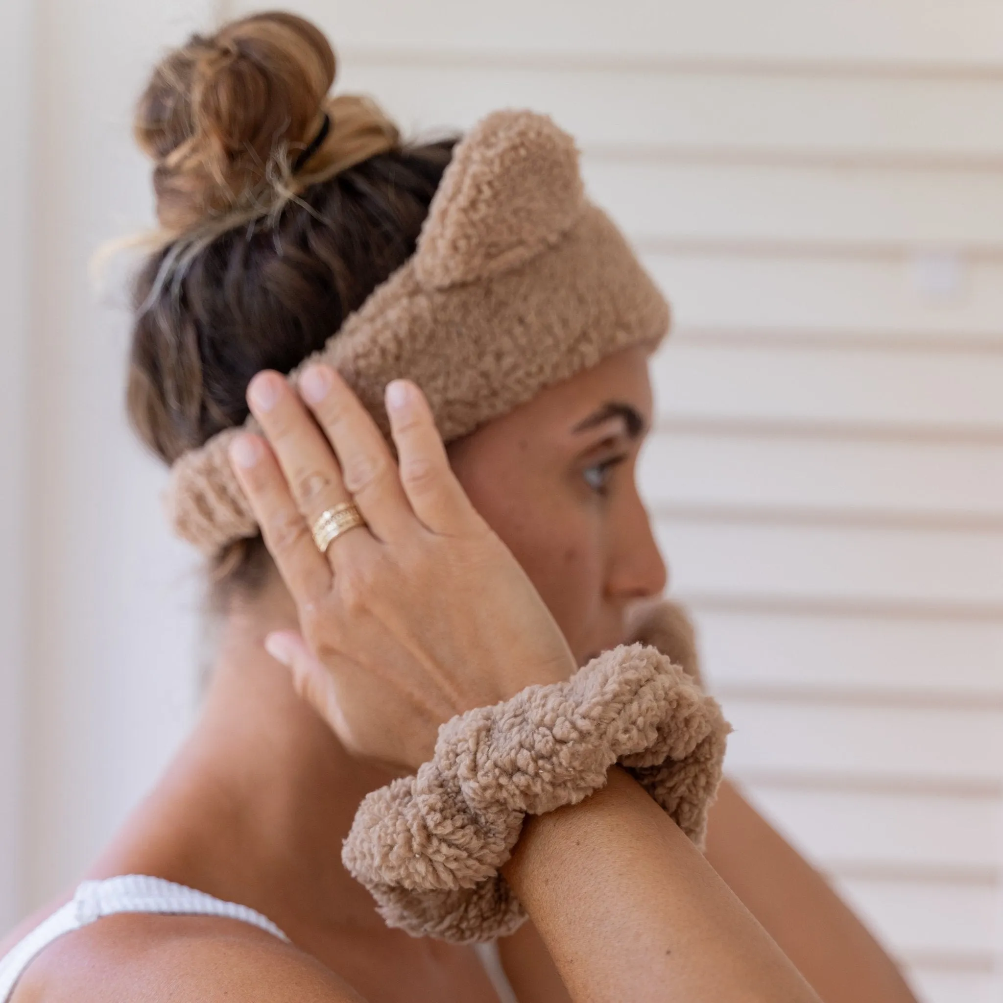 Teddy Bear Ear Spa Headband and Scrunchie Wristbands