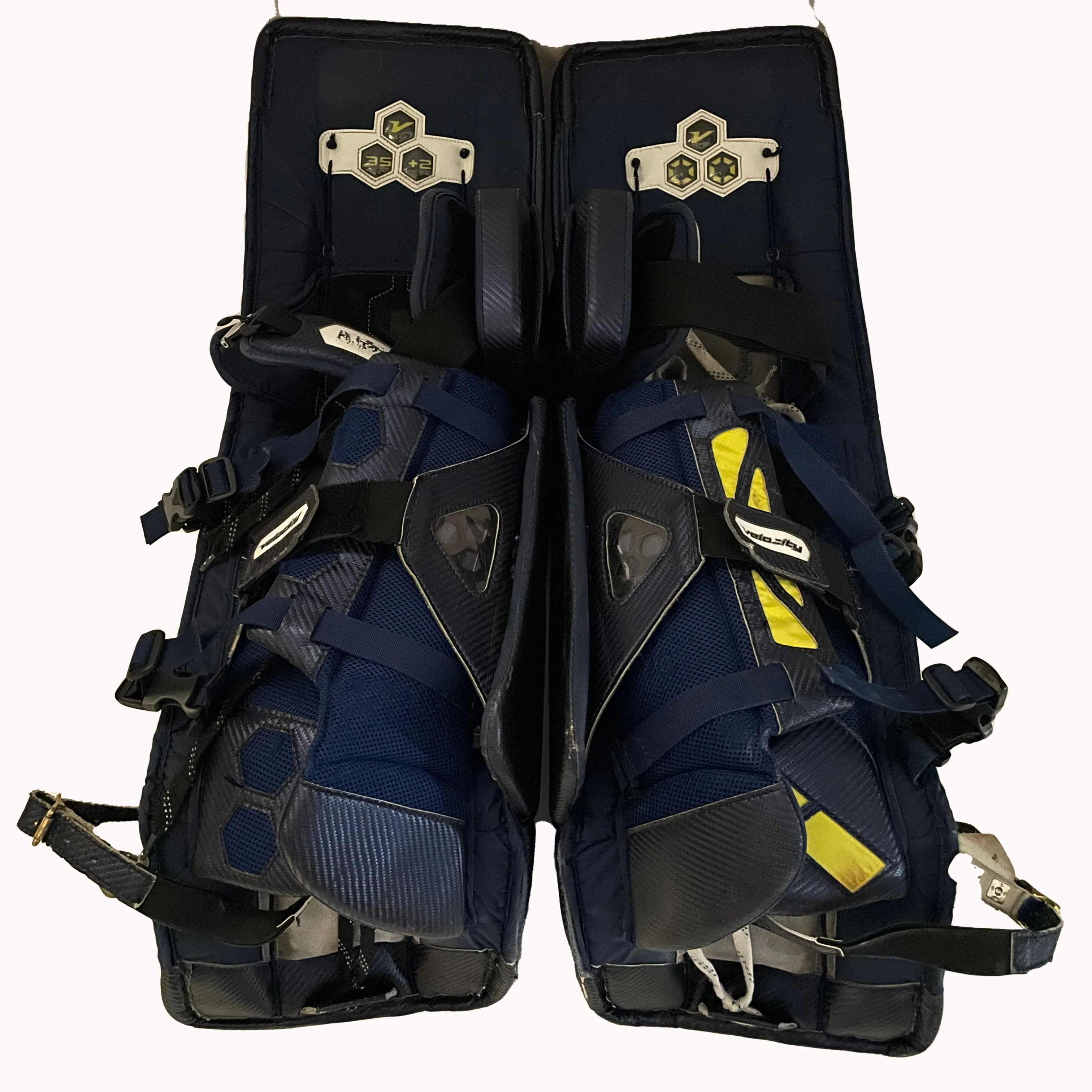 Vaughn Velocity V8 - Used Pro Stock Goalie Pads (Navy/White/Yellow)