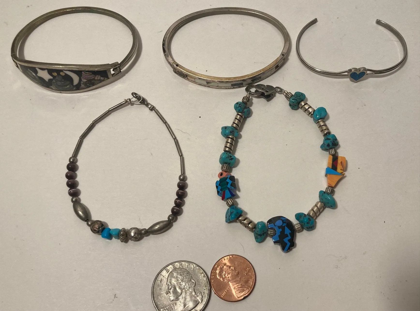 Vintage Lot of 5 Nice Silver Metal Bracelets, Turquoise, Jewelry, Accessories, Fashion, Nice Designs, Heavy Duty, Quality, Fashion