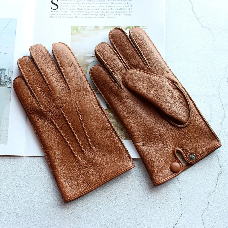 Winter Driving Leather Deerskin Gloves Men's Fashion New Wool Lining