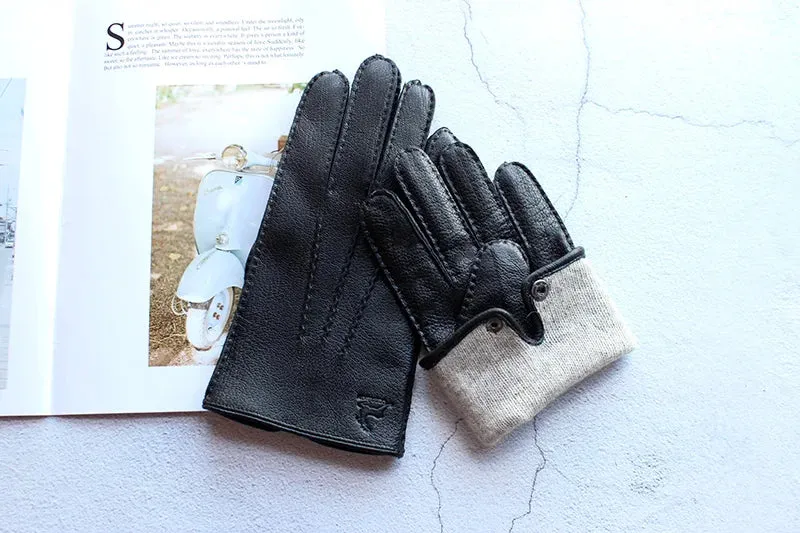 Winter Driving Leather Deerskin Gloves Men's Fashion New Wool Lining