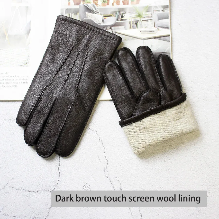 Winter Driving Leather Deerskin Gloves Men's Fashion New Wool Lining