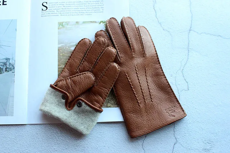 Winter Driving Leather Deerskin Gloves Men's Fashion New Wool Lining