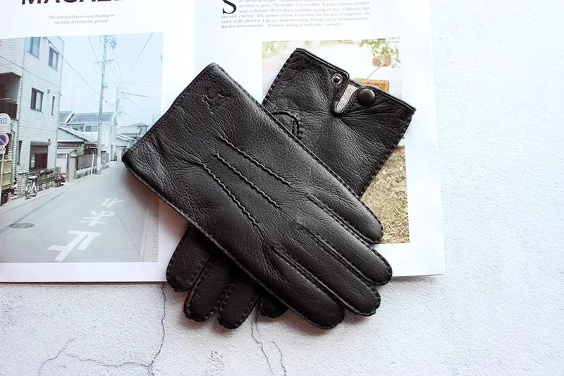 Winter Driving Leather Deerskin Gloves Men's Fashion New Wool Lining