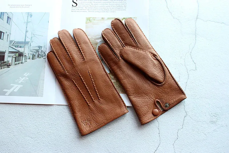 Winter Driving Leather Deerskin Gloves Men's Fashion New Wool Lining