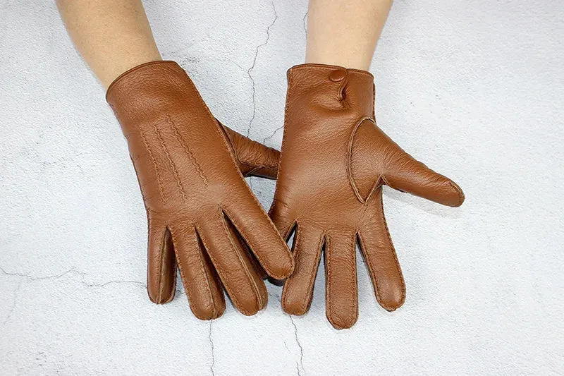 Winter Driving Leather Deerskin Gloves Men's Fashion New Wool Lining